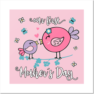 Our First Mother´s Day Cute Birds Baby and Mummy Posters and Art